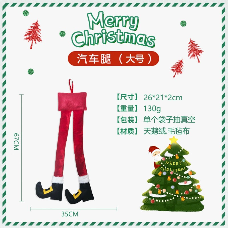 Cross-border new arrival Christmas striped red Wizard leg hanging tree decoration car clip leg decoration fireplace party decorations