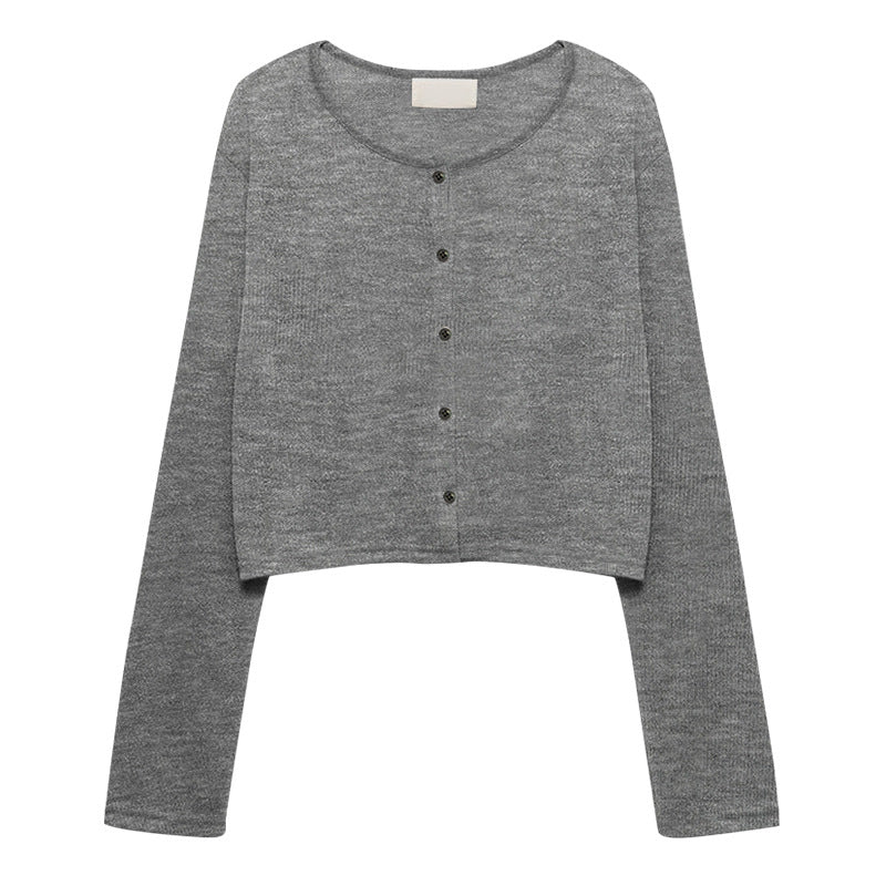 2025autumn knitted cardigan fashionable versatile women's elegant slimming wool round neck Korean style long sleeve top