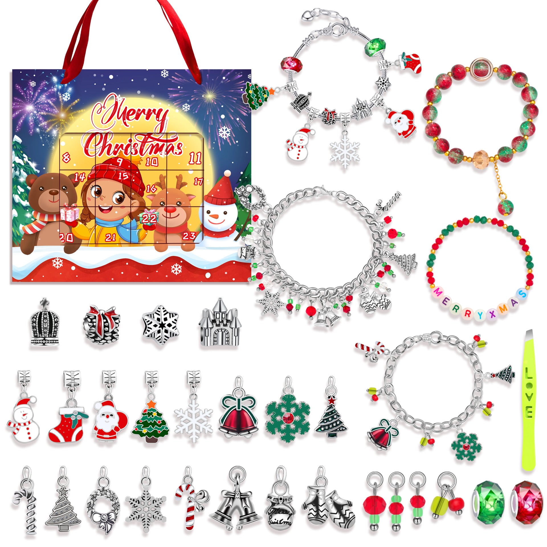 Cross-border new arrival Christmas creative blind box bracelet handmade diy24 grid educational jigsaw puzzle exquisite gift set