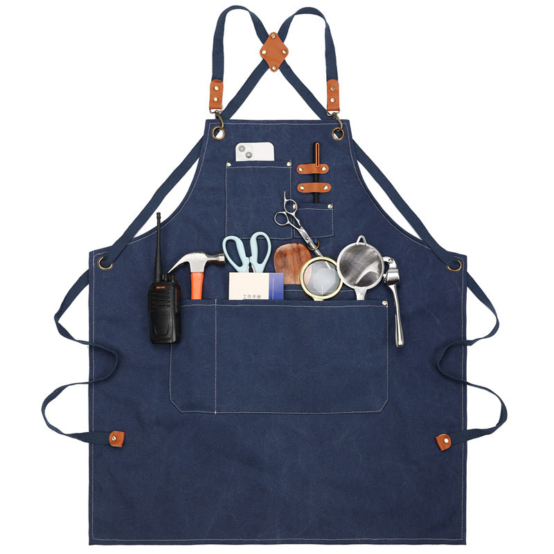 Wholesale cross-border foreign trade pure cotton waterproof thick canvas apron household kitchen fashion apron apron work clothes printing