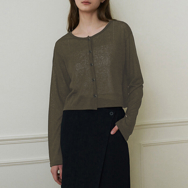 2025autumn knitted cardigan fashionable versatile women's elegant slimming wool round neck Korean style long sleeve top