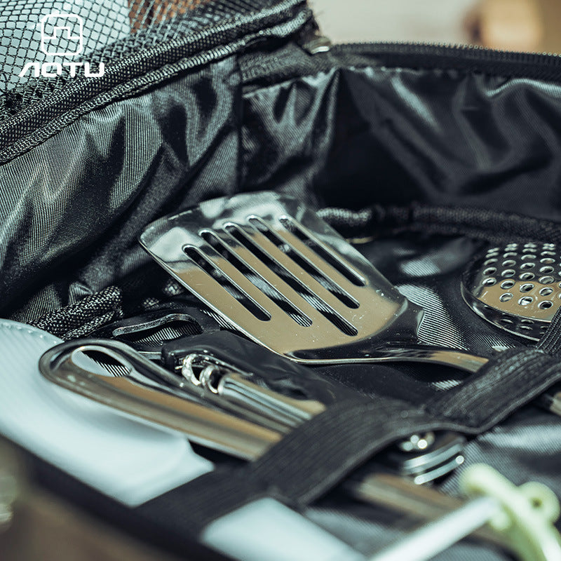 Outdoor knives kitchenware 16 pieces suit stainless steel camping equipment portable storage bag cookware tableware picnic camping