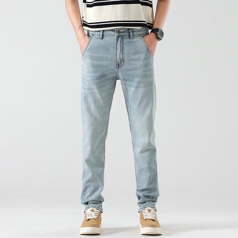 New American men's jeans high-end and fashionable retro fit comfortable straight casual cotton slim jeans