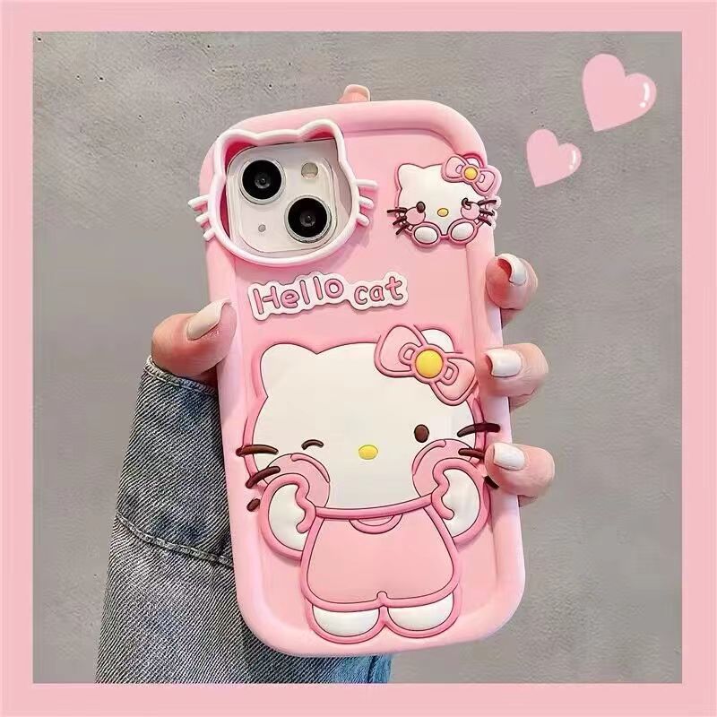 7plus face rubbing Hello Kitty iphone11 cartoon Pink KT13pro silicone phone case 14 Apple 15pro