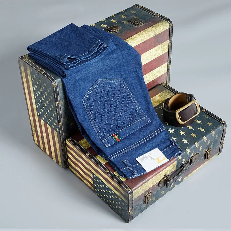 Hot selling jeans men's Stretch Slim hot elastic mid-waist fashion brand soft jeans men's wholesale fashion