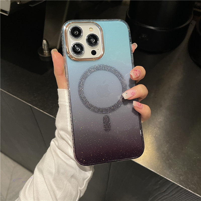 iPhone15Pro rhinestone gradient magnetic suction 13 for Apple 12 phone case 14Promax protective case 11 fairy