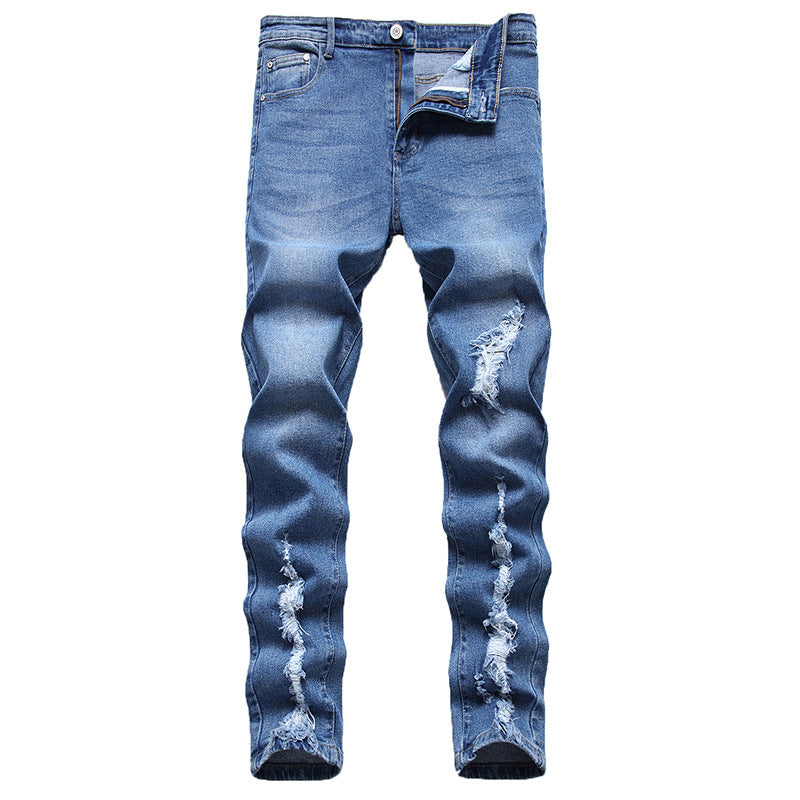 2021 new black jeans men's ripped slim stretch men's jeans Denim trousers cross-border supply jeans
