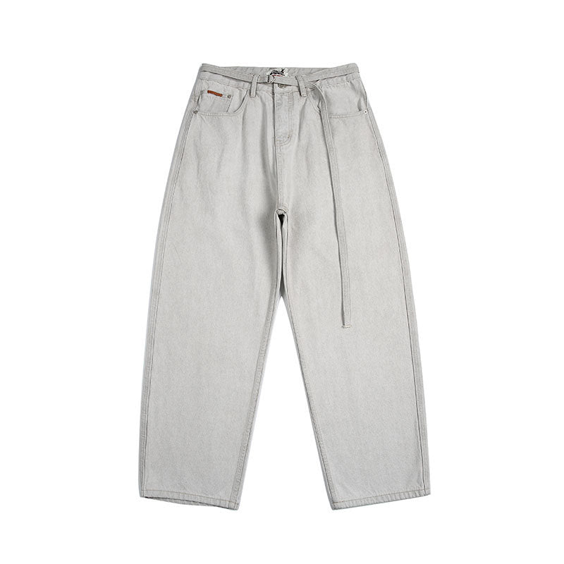 City fanpin 2024 Autumn New lace-up decorative solid color loose jeans high street pants high sense