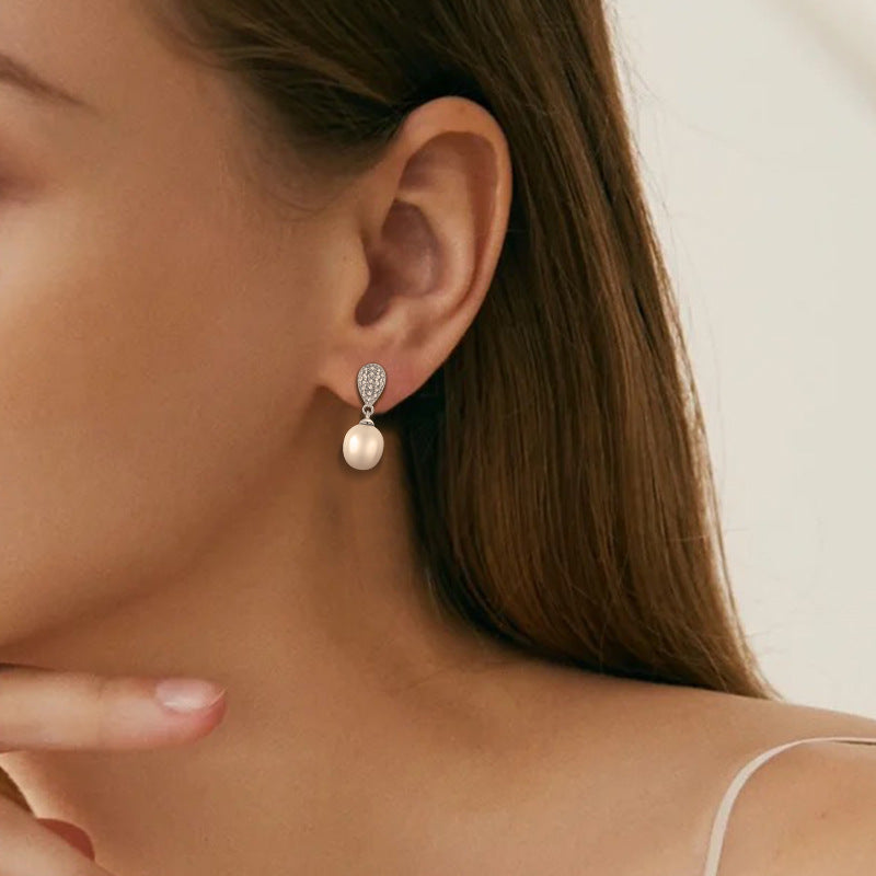 s925 sterling silver jewelry set earrings stud earrings inlaid zircon pearl necklace pendant foreign trade cross-border silver accessories processing