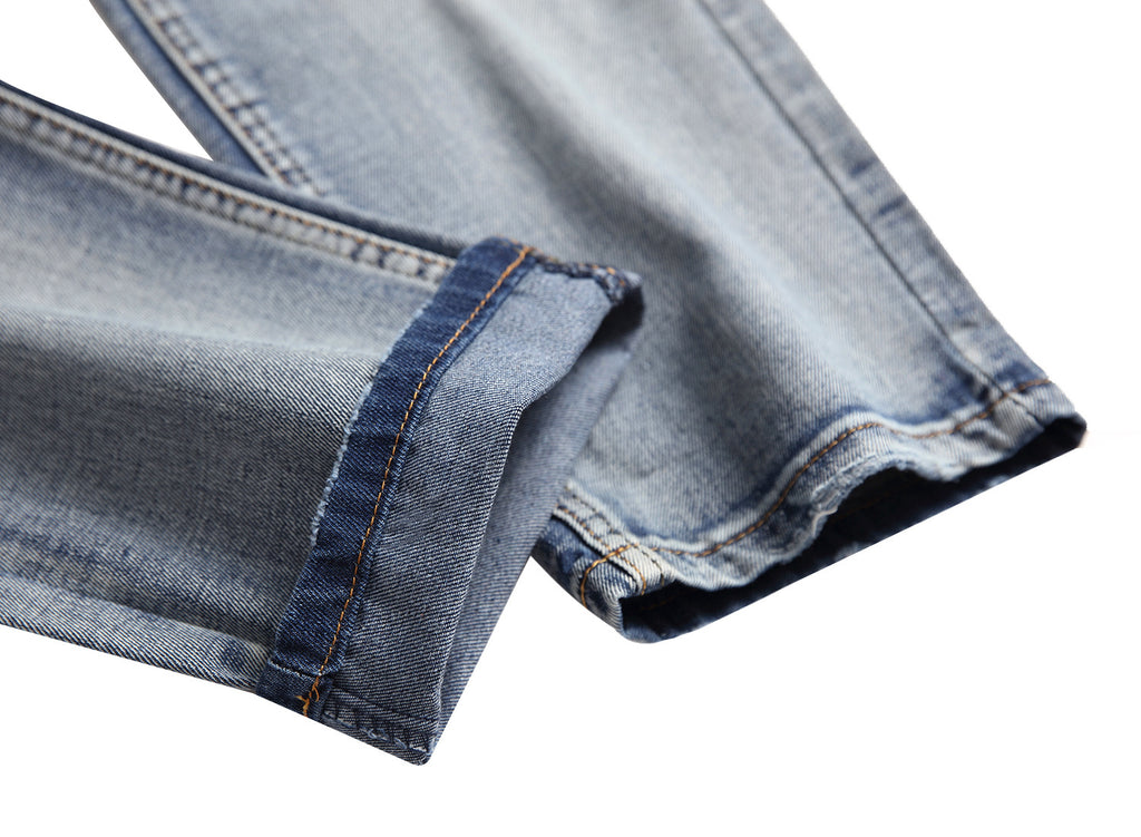 European and American Foreign Trade men's jeans light blue ripped matte white slim-fit straight jeans men's Denim 970