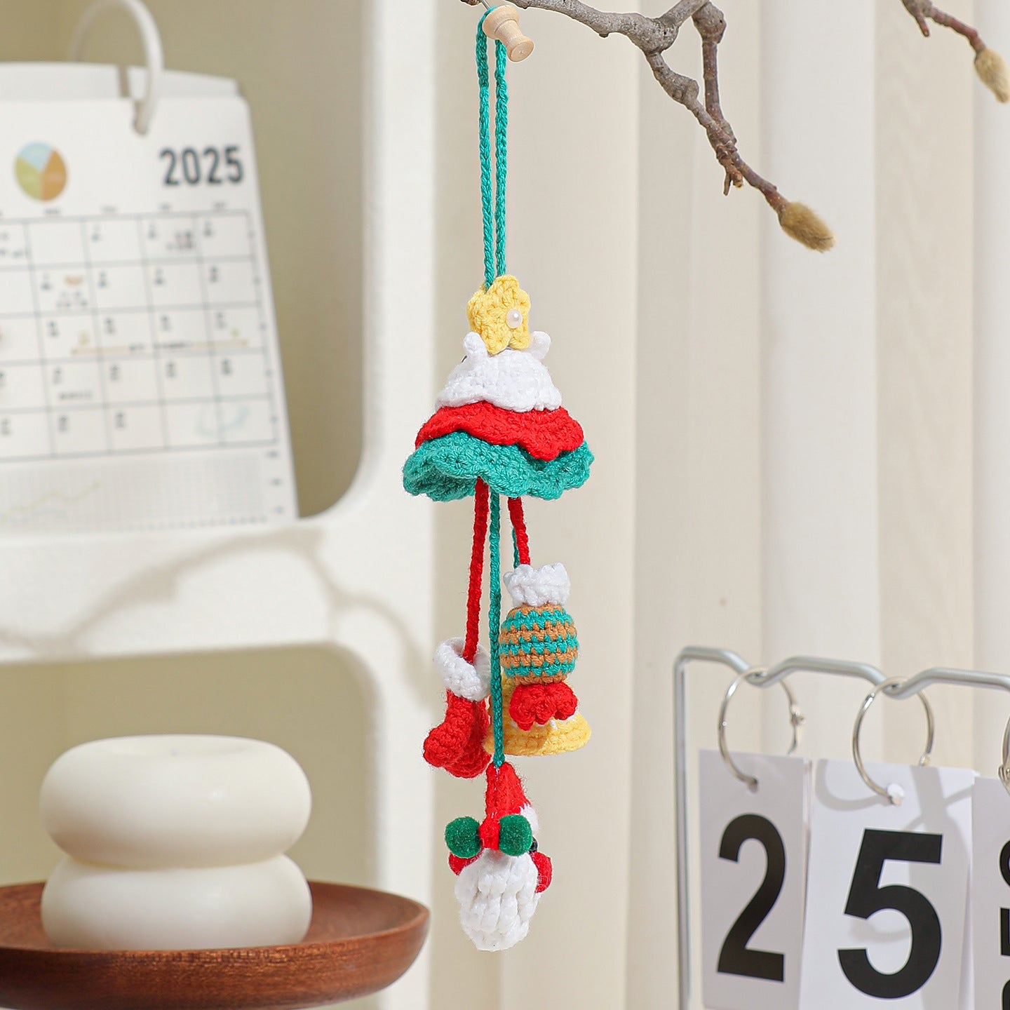 Exclusive for cross-border plush Christmas pendant wool crocheted Christmas tree small ornaments Christmas decoration automobile hanging ornament