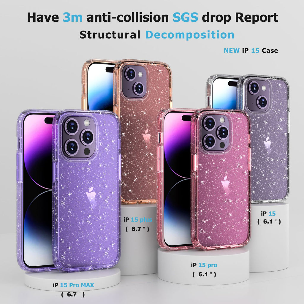 Defender applicable iPhone15promax transparent glitter phone case mobile phone shell for iPhone phone case drop-resistant hard case 15