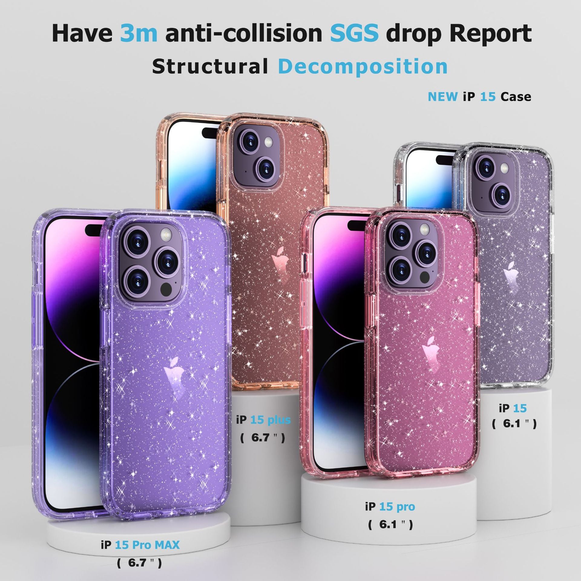 Defender applicable iPhone15promax transparent glitter phone case mobile phone shell for iPhone phone case drop-resistant hard case 15