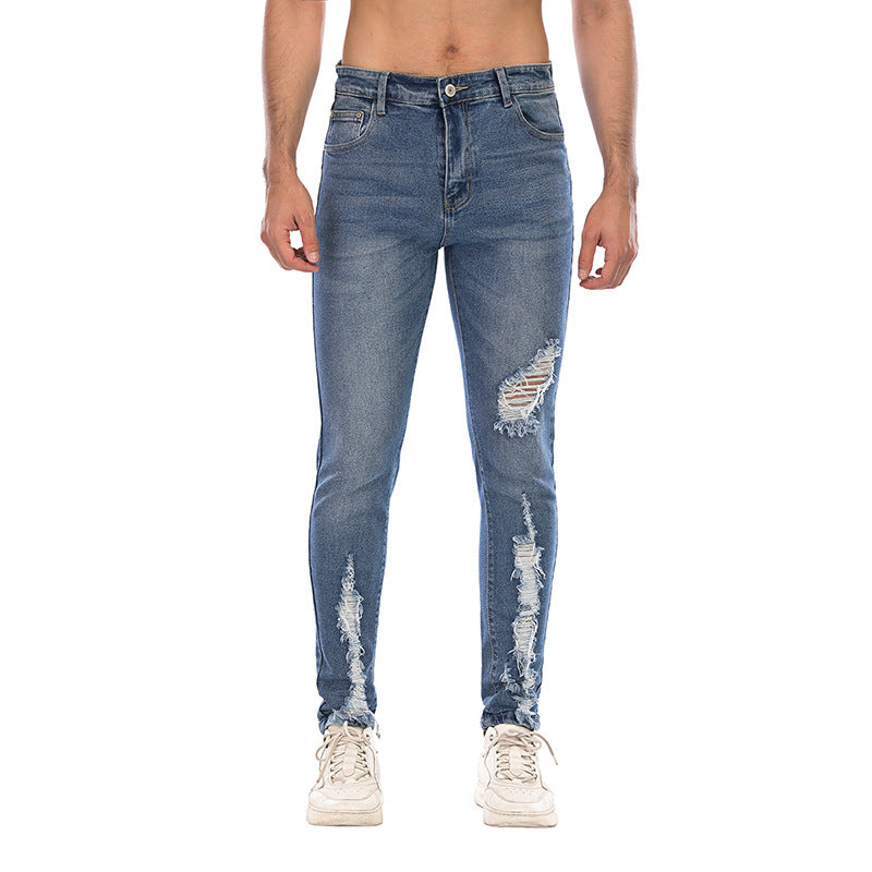 2021 new black jeans men's ripped slim stretch men's jeans Denim trousers cross-border supply jeans