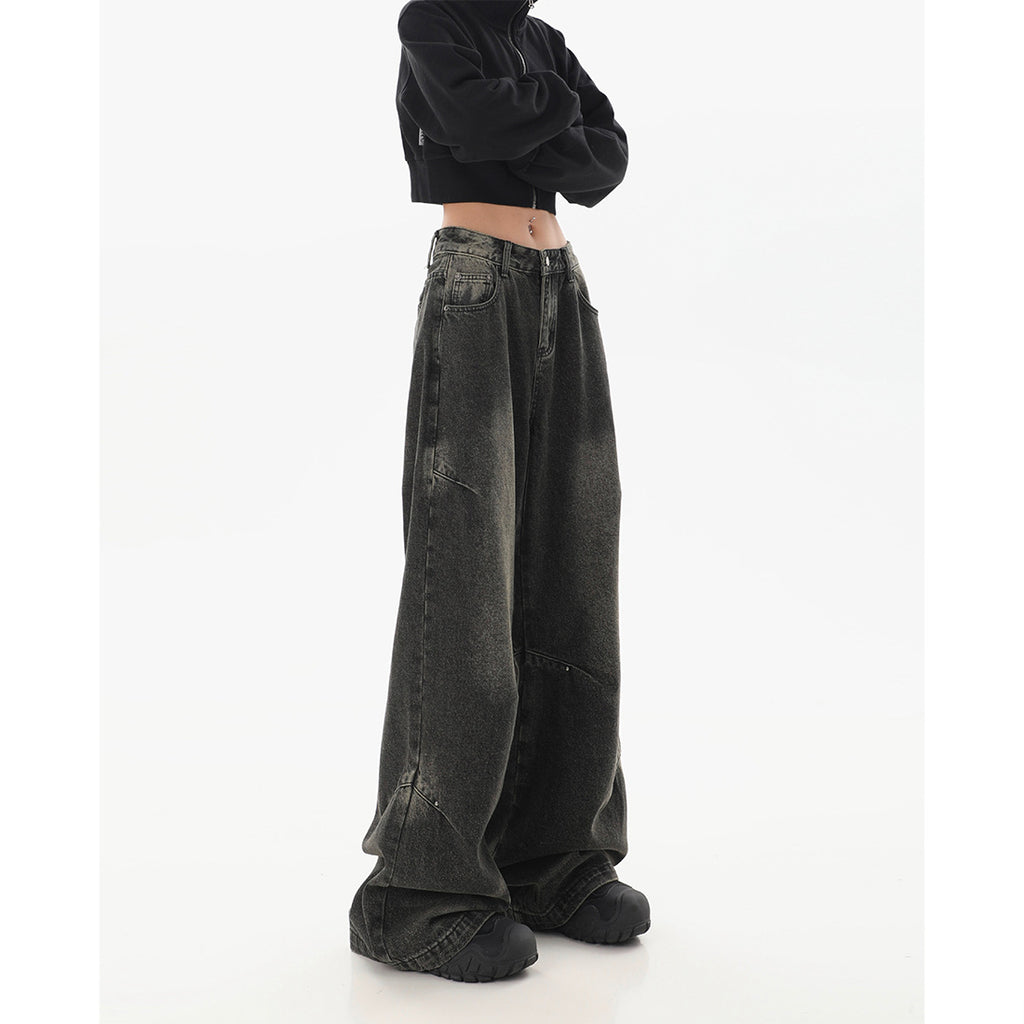 Maillard High Street washed straight jeans women's autumn and winter 2023 new high waist loose design wide-leg pants