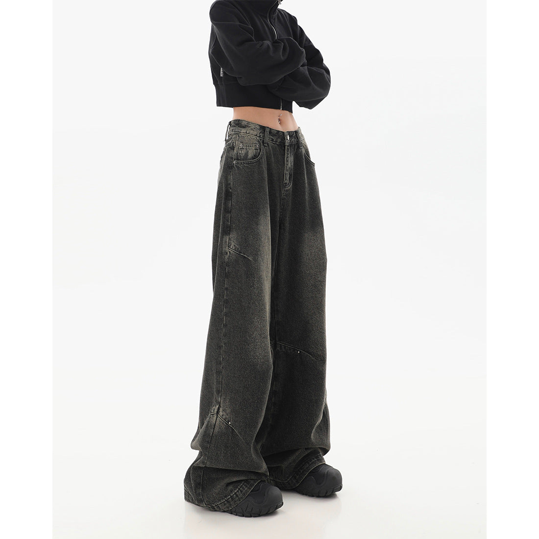 Maillard High Street washed straight jeans women's autumn and winter 2023 new high waist loose design wide-leg pants