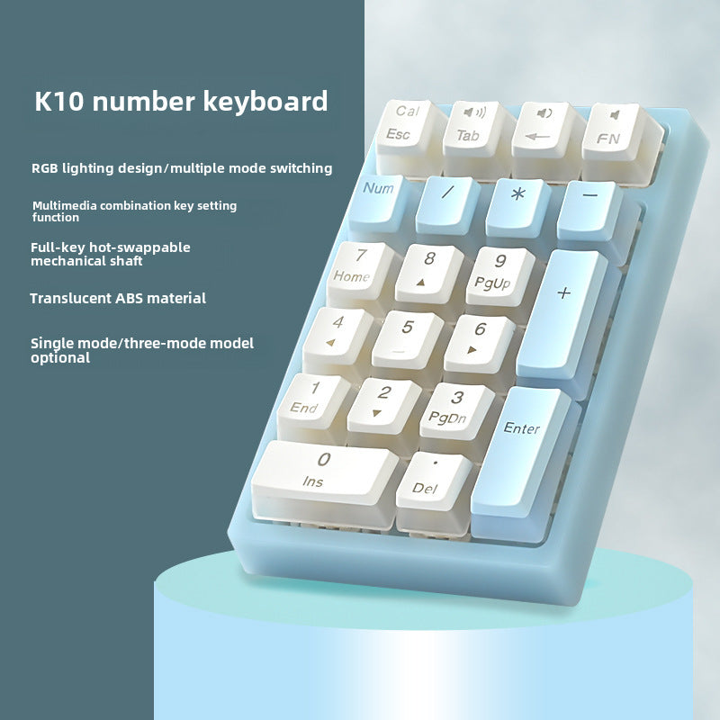 Wholesale K10 wired RGB digital keyboard accounting finance portable TYPE-C interface small mechanical keyboard