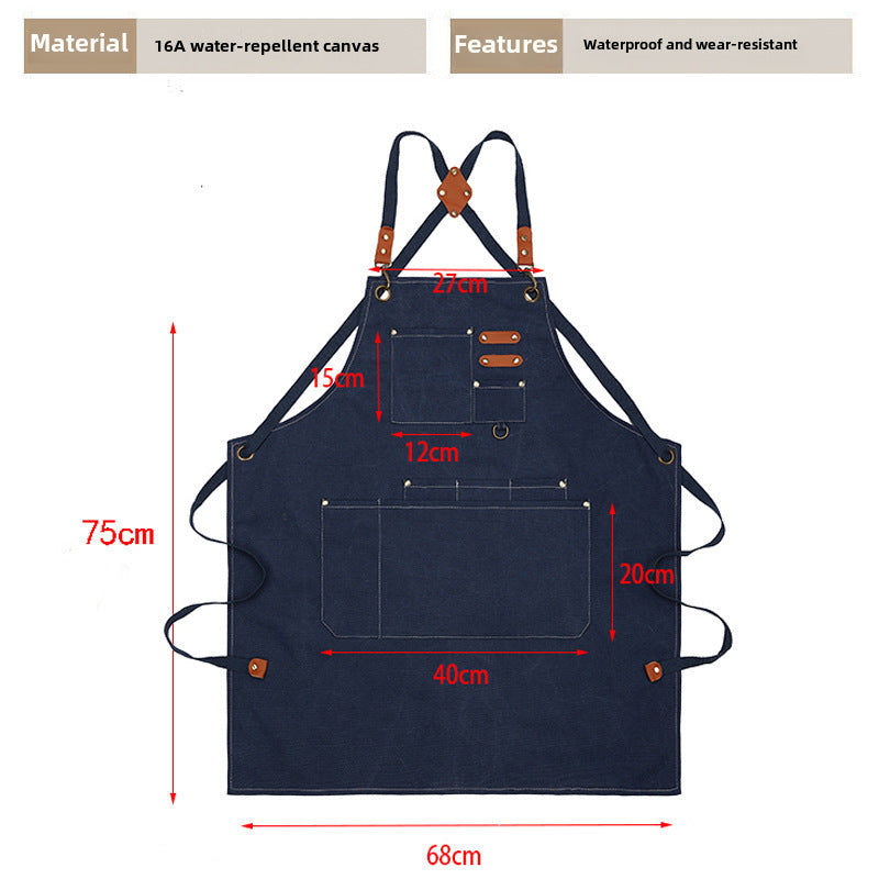 Wholesale cross-border foreign trade pure cotton waterproof thick canvas apron household kitchen fashion apron apron work clothes printing