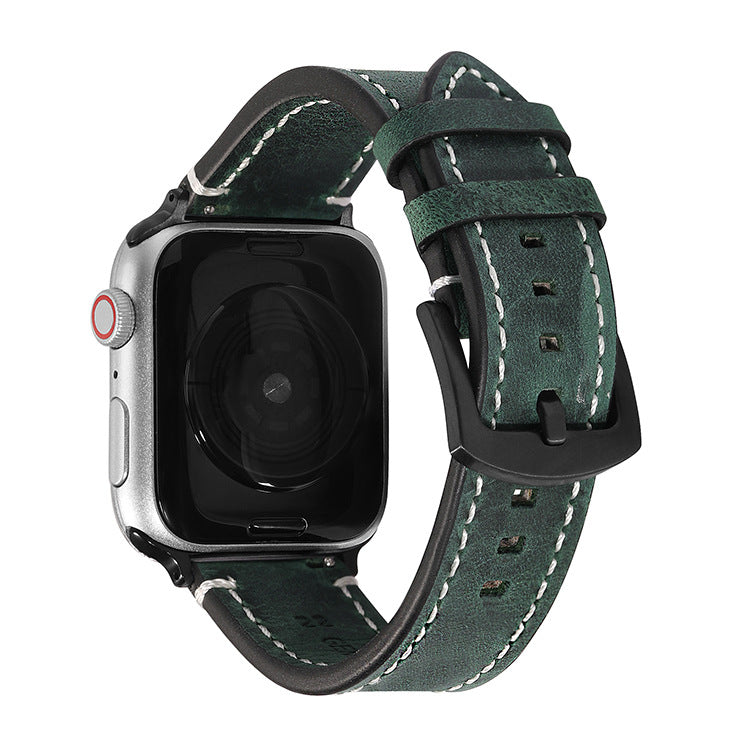 Applicable to apple real leather watch strap apple watch123456 generation Crazy Horse retro full leather watch strap smart strap