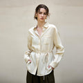 Tencel linen natural texture long-sleeved women's shirt coat autumn and winter French style temperament wind waist belt linen shirt