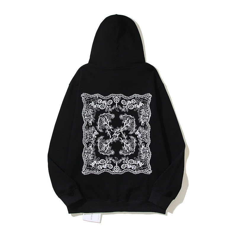 Cross-border OFF fashion brand white arrow oil painting pure cotton hooded sweater men's and women's loose leisure pullover hoodie autumn and winter
