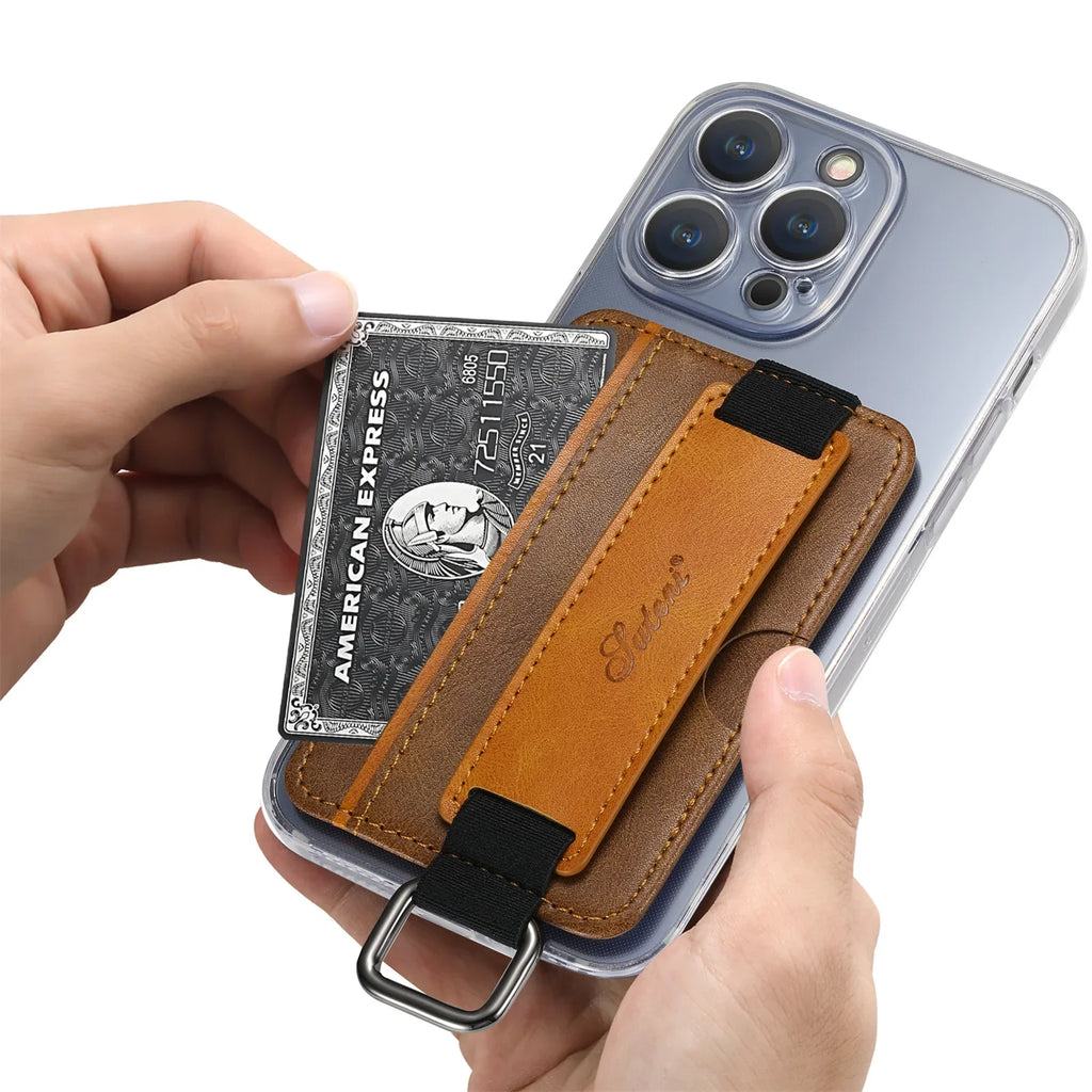 Suitable for apple leather PU Samsung bracket wrist strap Google Huawei Xiaomi 3M adhesive self-adhesive phone case card holder