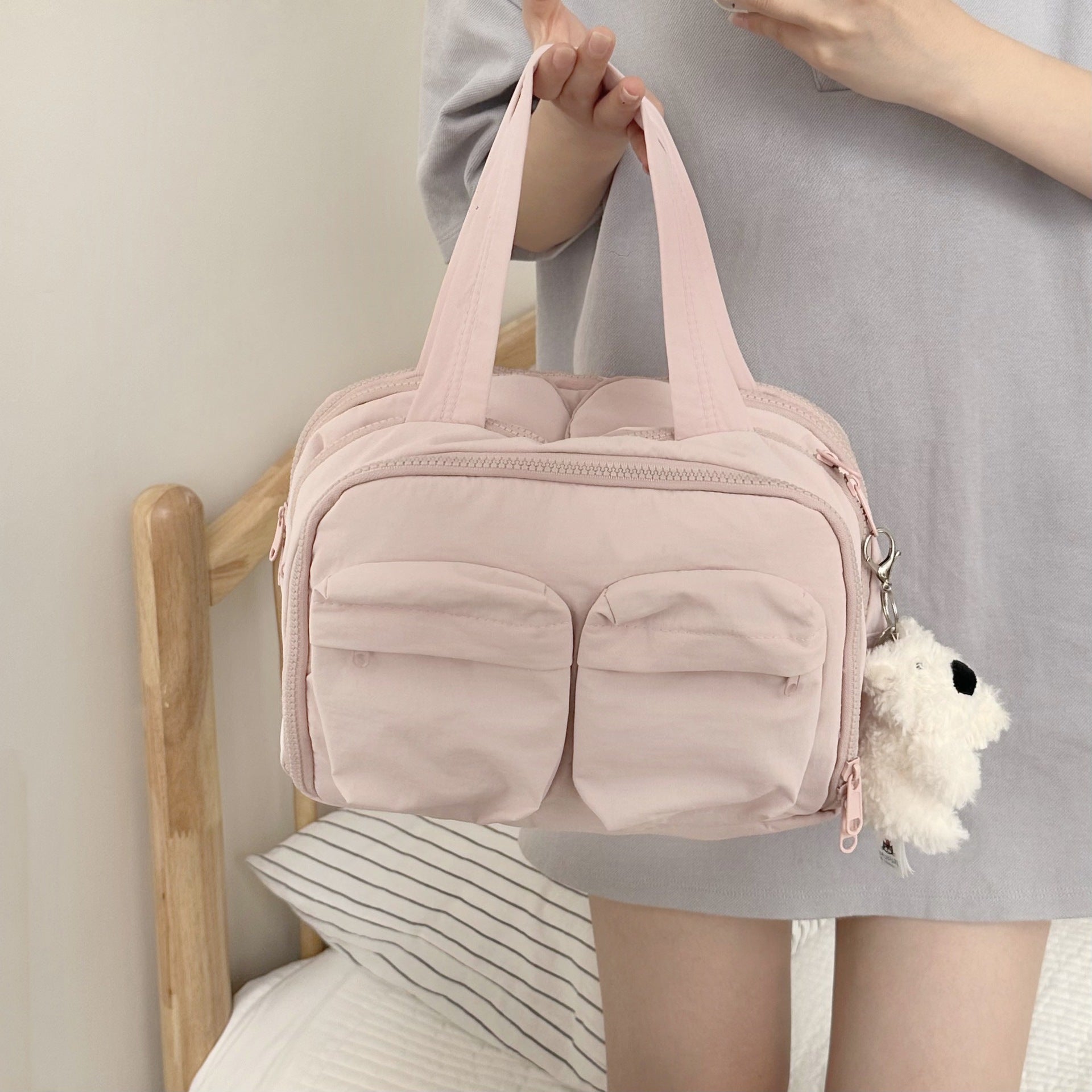 Cross-border wash bag simple lightweight large wide open wash bag fluffy cosmetic bag storage bag travel handbag