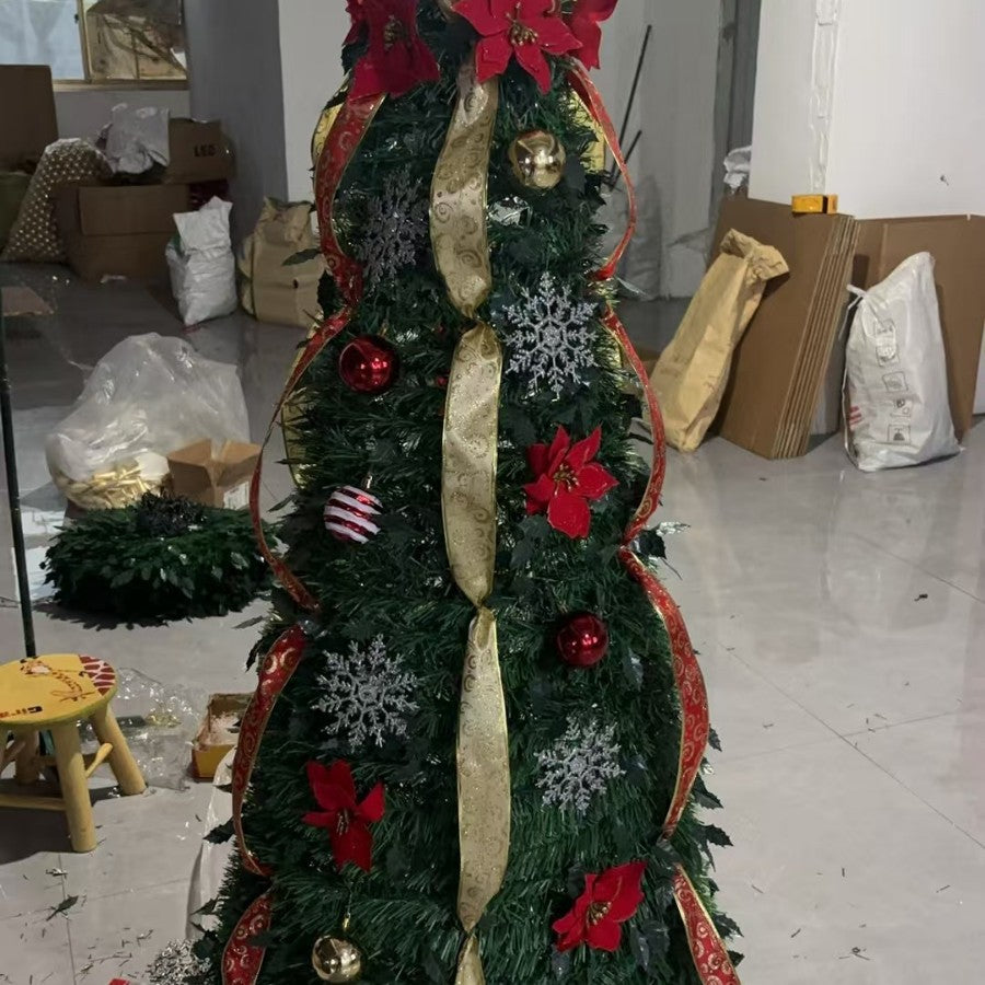 Beiqi 1.8 m Amazon hot telescopic tree with ornament 150LED light frame tree foldable Christmas Festival