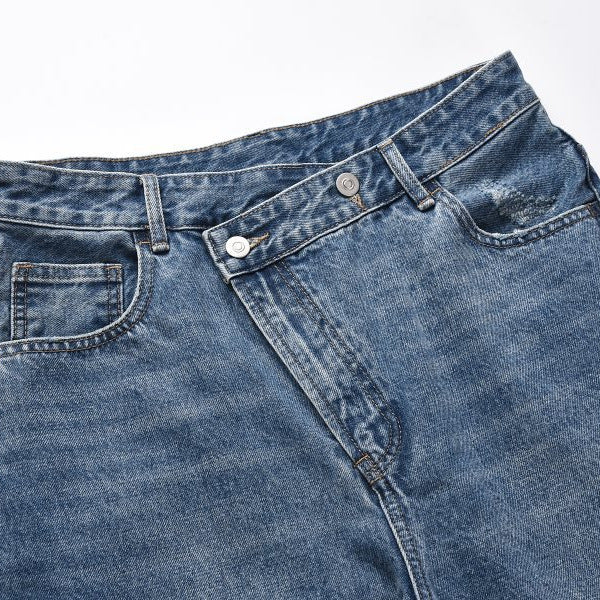 European and American high street fashion brand double button stitching baggy straight trousers men's and women's jeans jeans jeans jeans