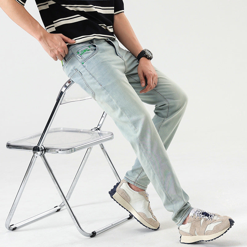 New American men's jeans high-end and fashionable retro fit comfortable straight casual cotton slim jeans