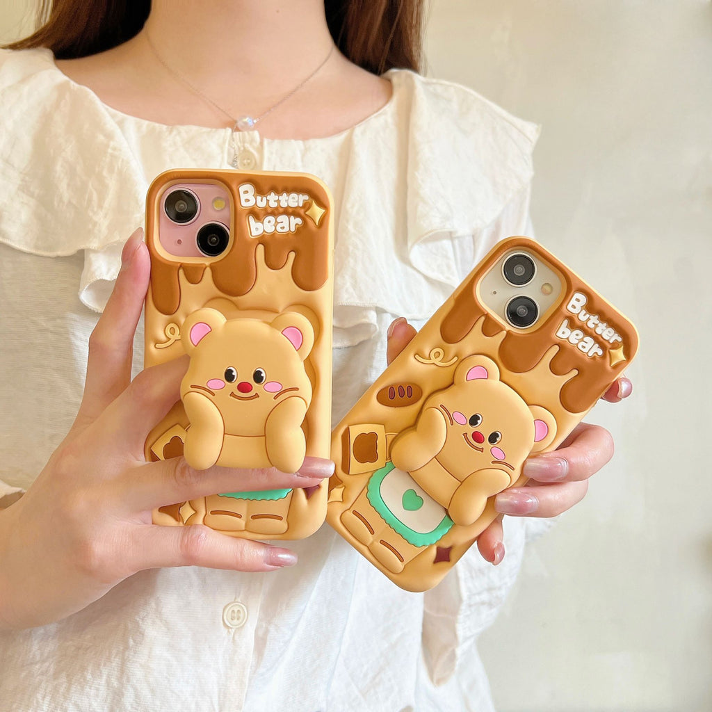 Suitable for Apple 16promax lying butter bear phone case iPhone15/14/13/12pro fun shell