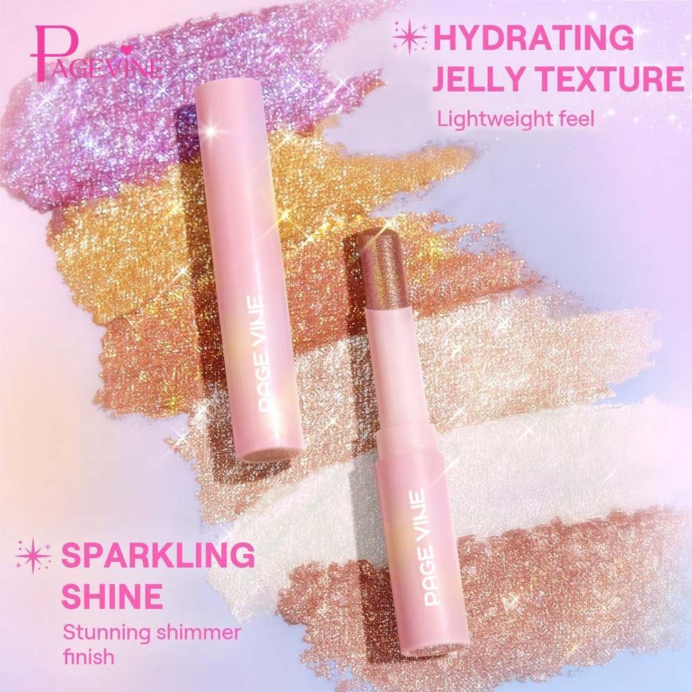 Cross-Border PAGE VINE hot crystal jelly highlight eye shadow stick super shiny multicolor eye shadow highlighter foreign trade