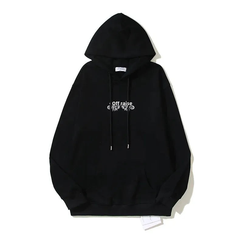 Cross-border OFF fashion brand white arrow oil painting pure cotton hooded sweater men's and women's loose leisure pullover hoodie autumn and winter
