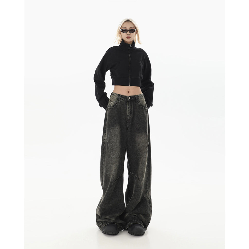 Maillard High Street washed straight jeans women's autumn and winter 2023 new high waist loose design wide-leg pants