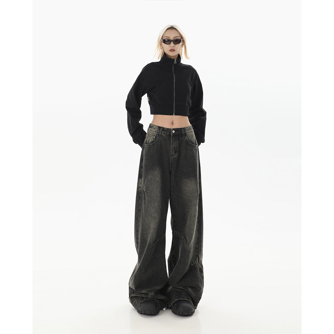 Maillard High Street washed straight jeans women's autumn and winter 2023 new high waist loose design wide-leg pants