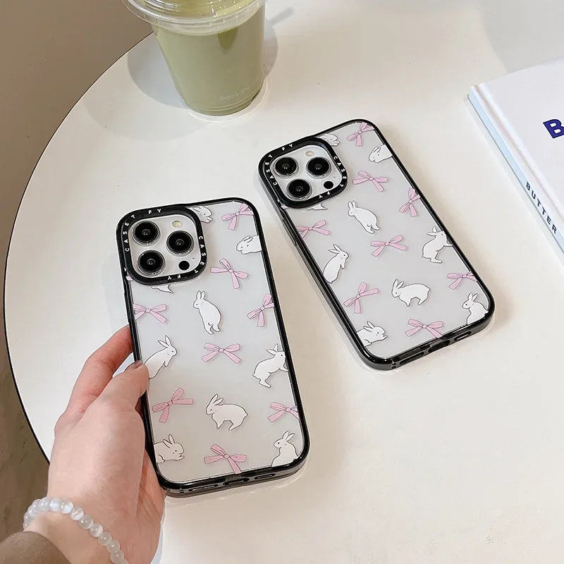 Rabbit ribbon for Apple iPhone15ProMax phone case 13 Tide brand 14pro protective case 12 drop-resistant