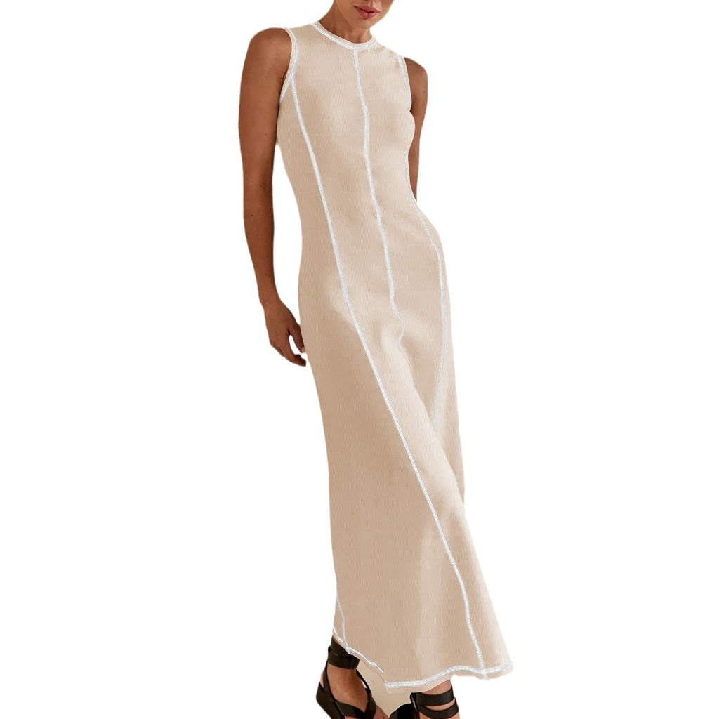 Cross-border y2g women's new European and American elegant lines contrasting-color dress High sense cinched sleeveless vest skirt summer