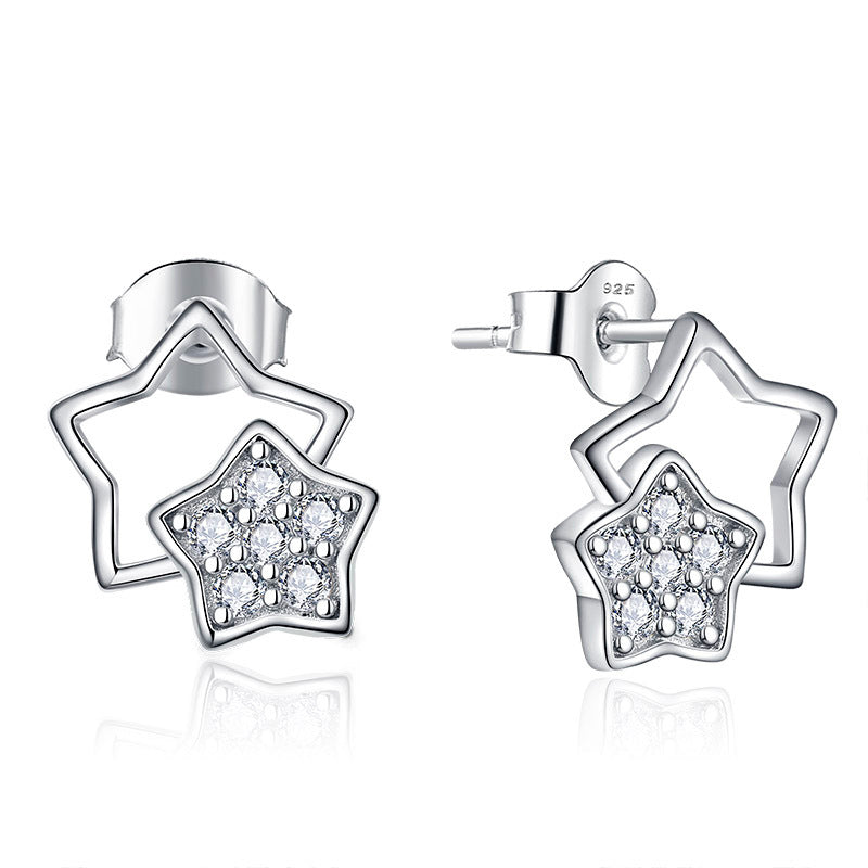 XINGX matching earrings s925 silver all-match double star zircon earrings earrings foreign trade cross-border jewelry silver accessories processing