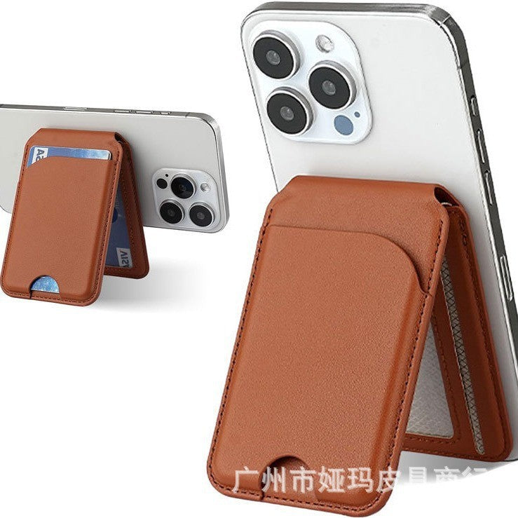 Spot Apple mobile phone Belt metal bracket magnetic card holder simple leather card holder iPhone anti-magnetic card holder
