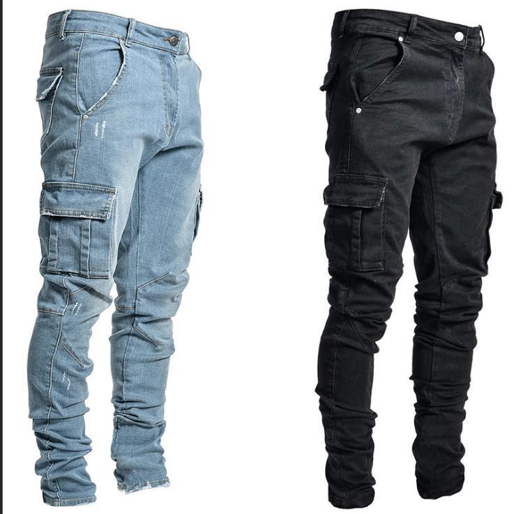 In stock 2021 Europe and America cross border new jeans men's side pocket skinny jeans NK012