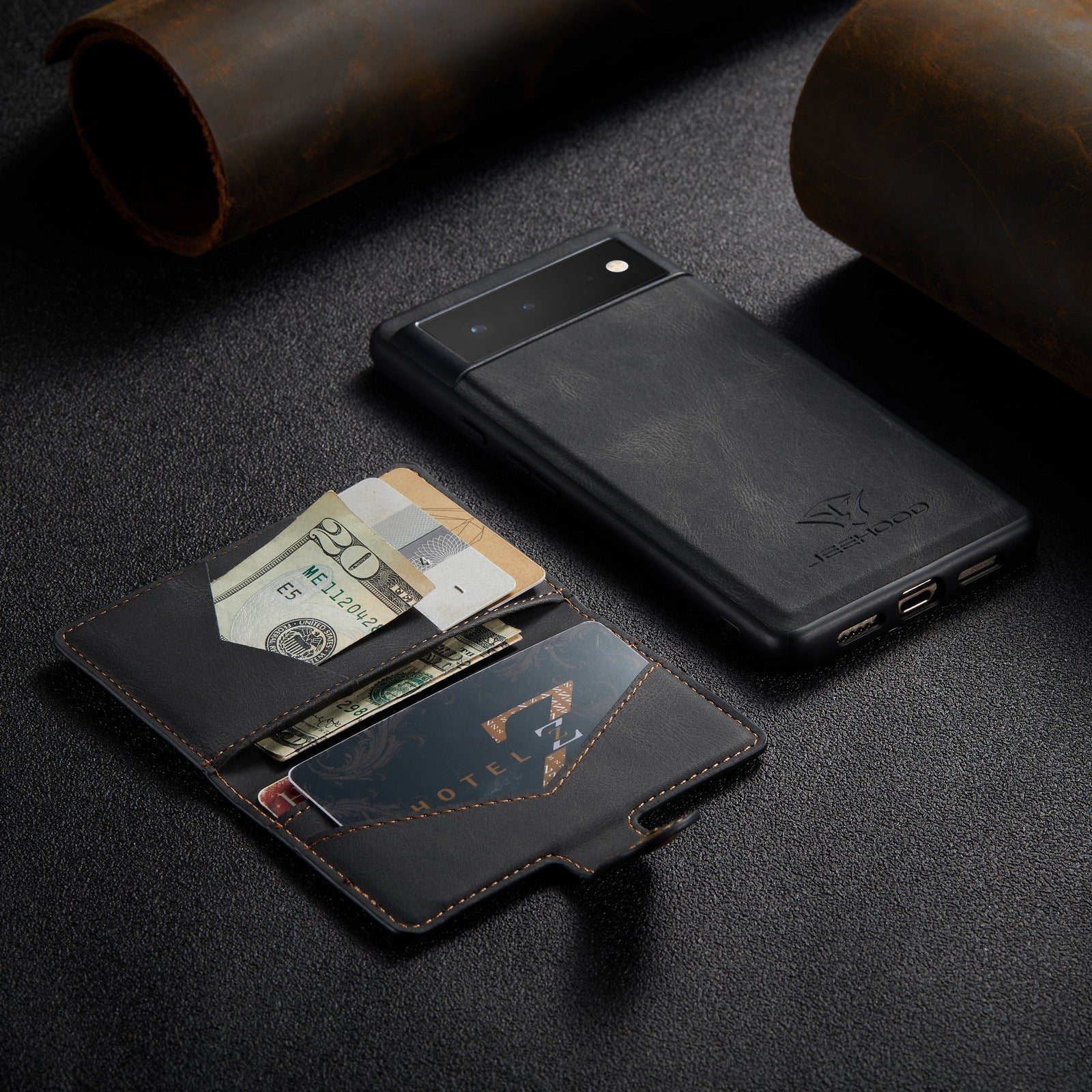 Cross-border applicable Google 7pro magnetic phone case Apple 14 leather two-in-one quick release card leather case