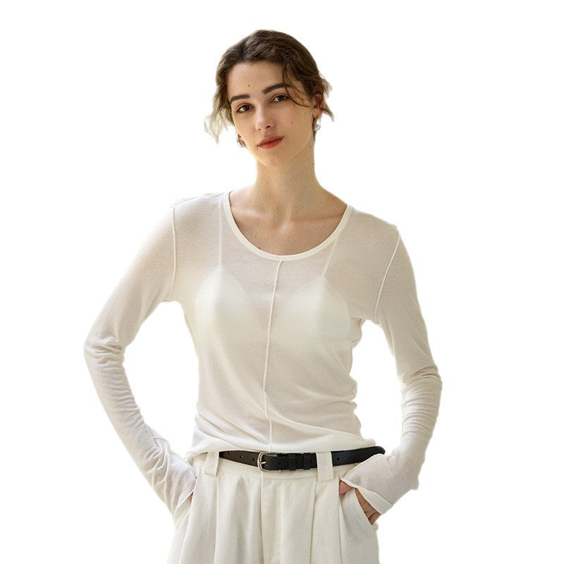 High quality Tencel wool women's bottoming shirt autumn and winter New round neck knitted inner match warm slimming long sleeve top