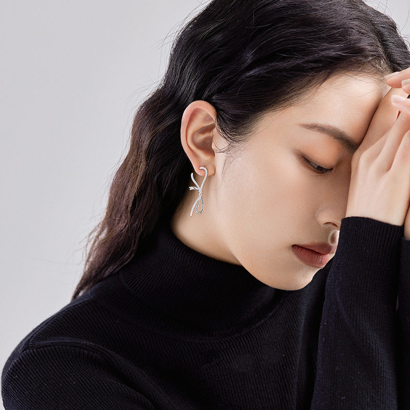 Bowknot stud earrings s925 silver ins fashion commuter earrings eardrops women's foreign trade cross-border jewelry silver accessories processing