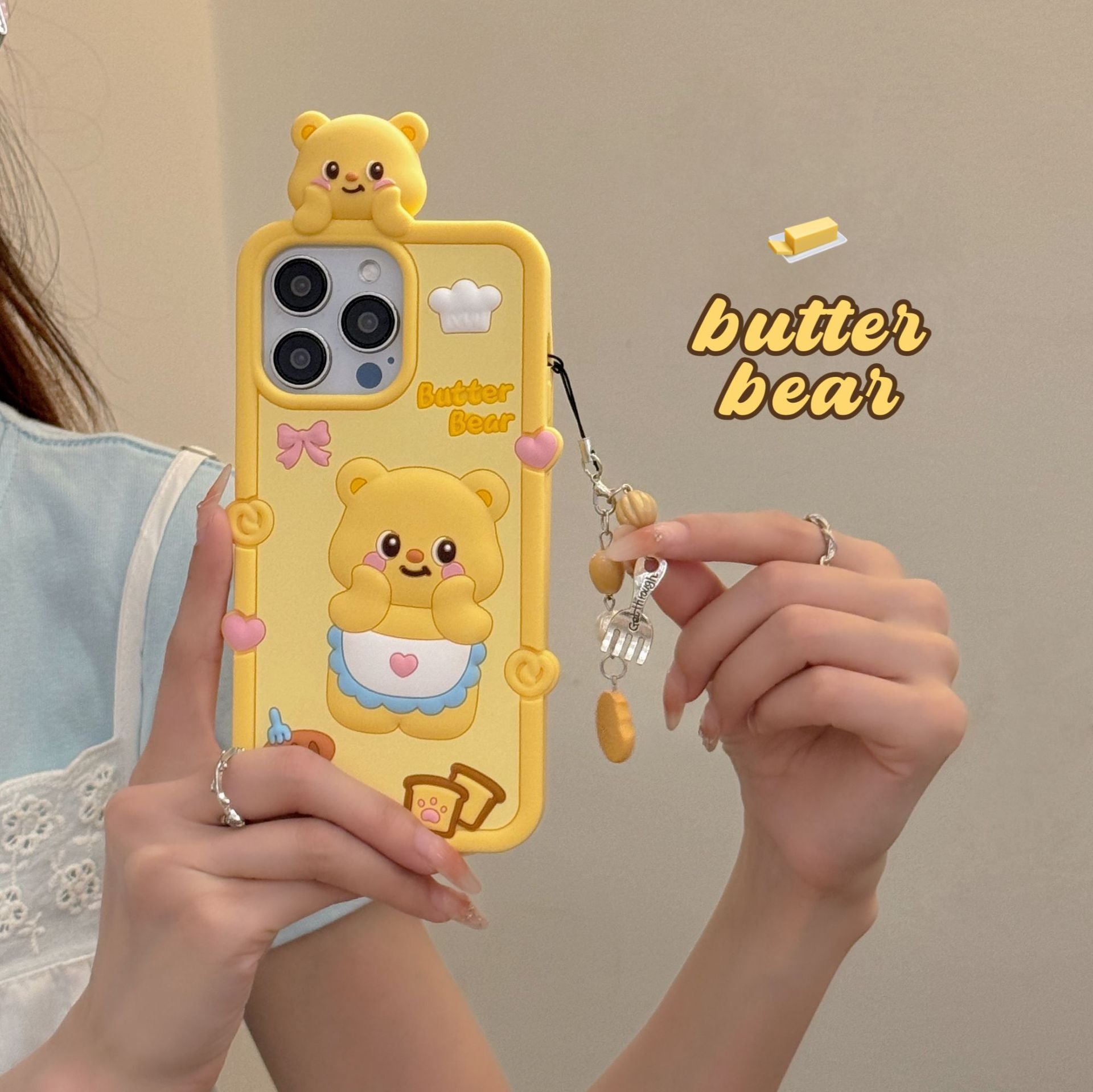 Suitable for Apple 16promax lying butter bear phone case iPhone15/14/13/12pro fun shell