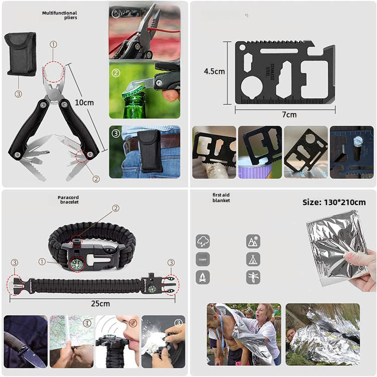 Outdoor camping camping multi-function tool Amazon wild survival equipment self-defense travel supplies suit