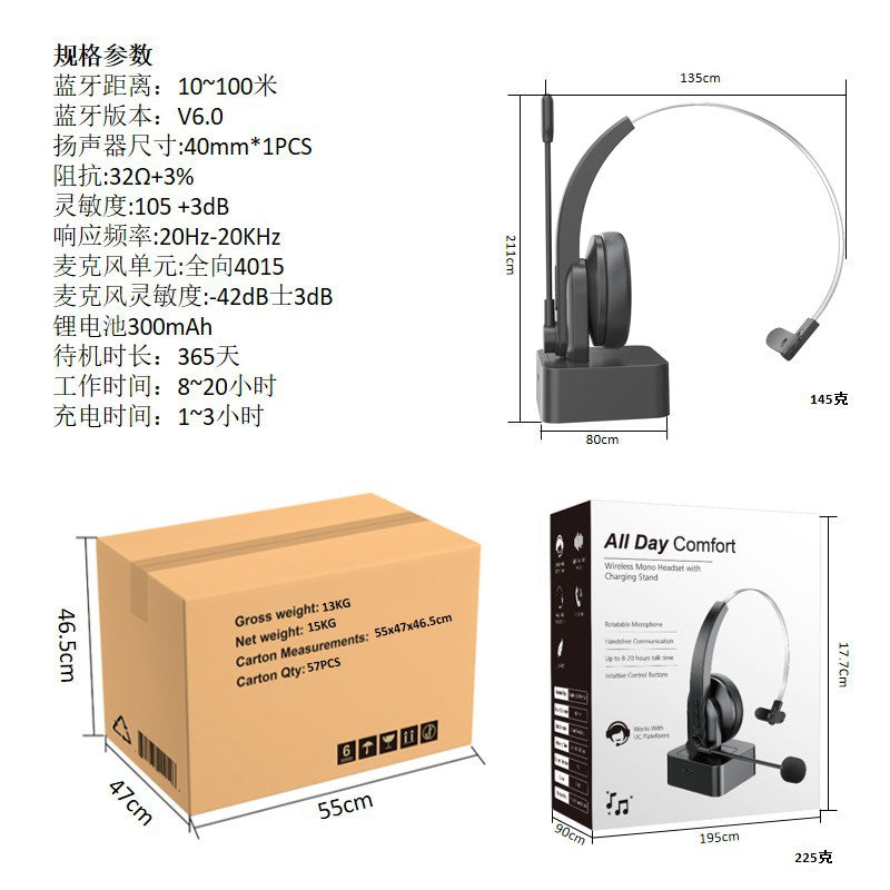 Truck driver 2.4g Bluetooth noise reduction wireless headset microphone mute computer office call center operator