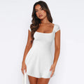 Amazon hot sale y2g elegant square collar match waist trimming lace up sexy backless hot girl High sense summer dress