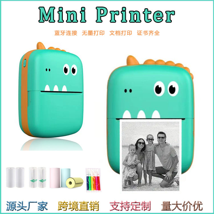 New cross-border A8 little dinosaur mini convenient printer ink-free printing Bluetooth connection thermal printer wholesale