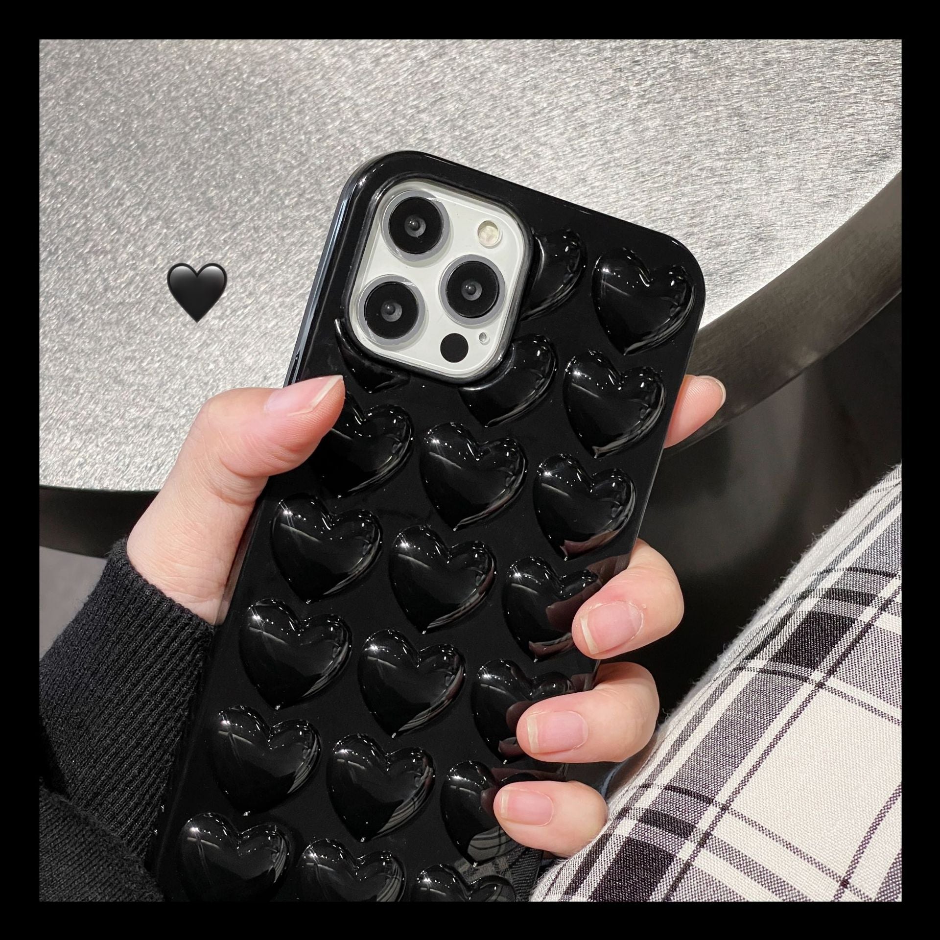 Black three-dimensional love iPhone17 for 11 Apple 15 phone case 13/14pro max phone case 16