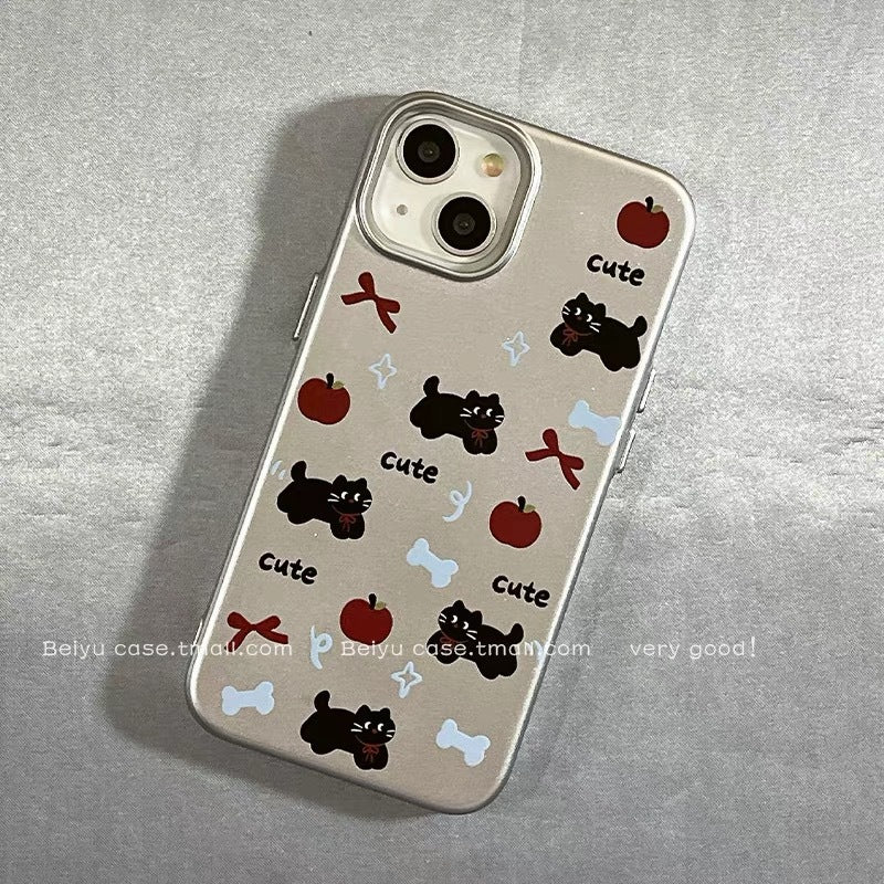 Cute bow cat for Apple 16promax phone case silver iPhone15 new drop-resistant silicone